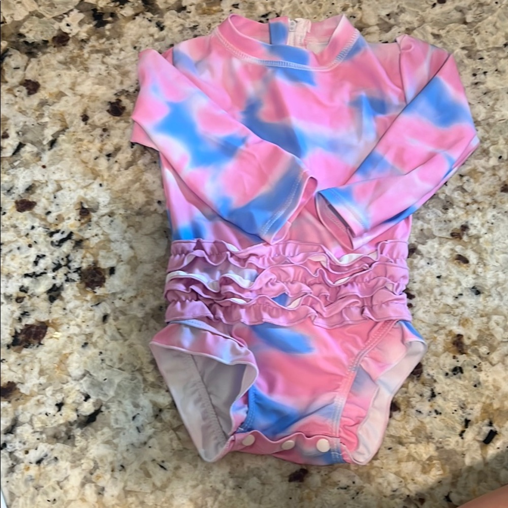 Pink and Blue Ruffled Swimsuit